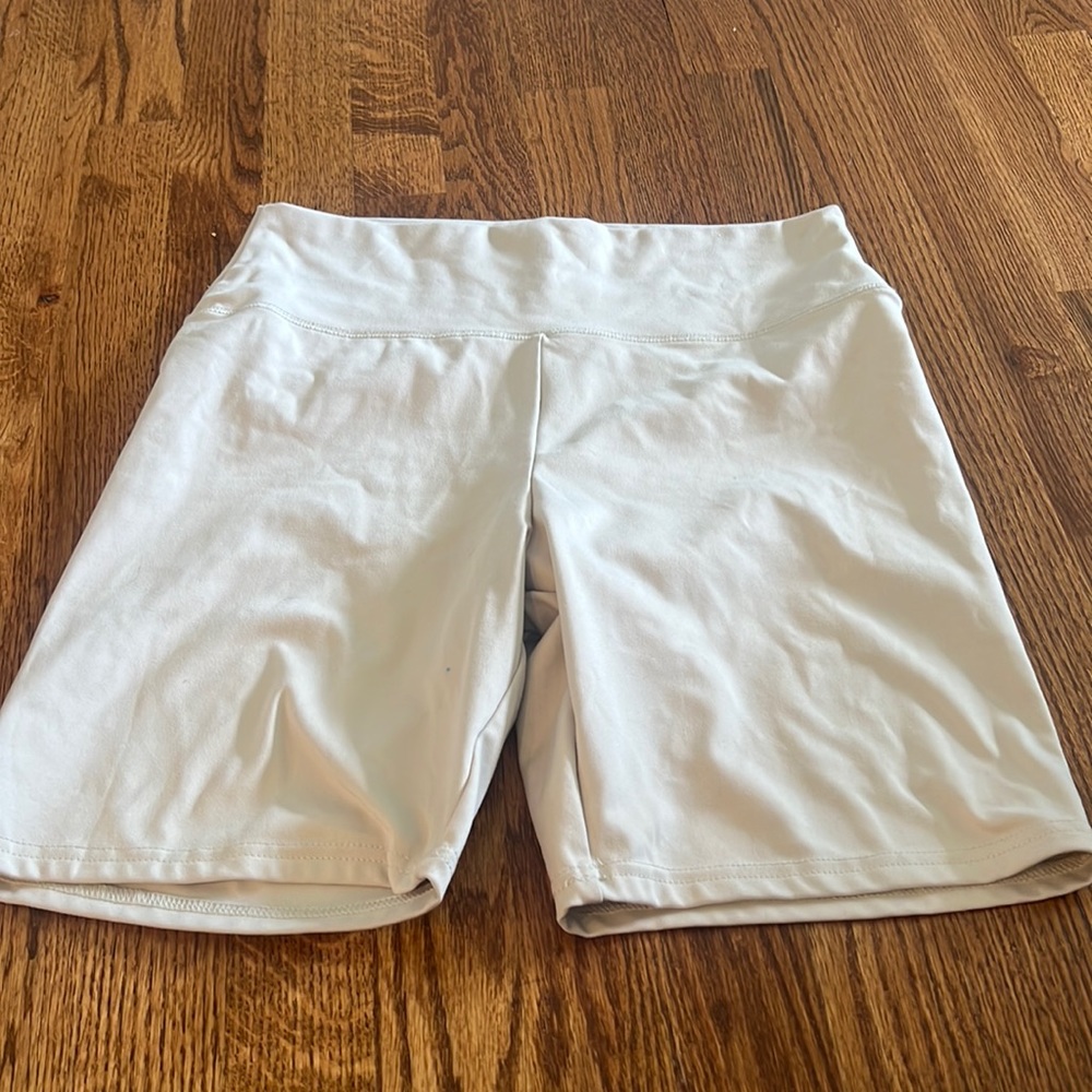 Cream colored biker shorts
